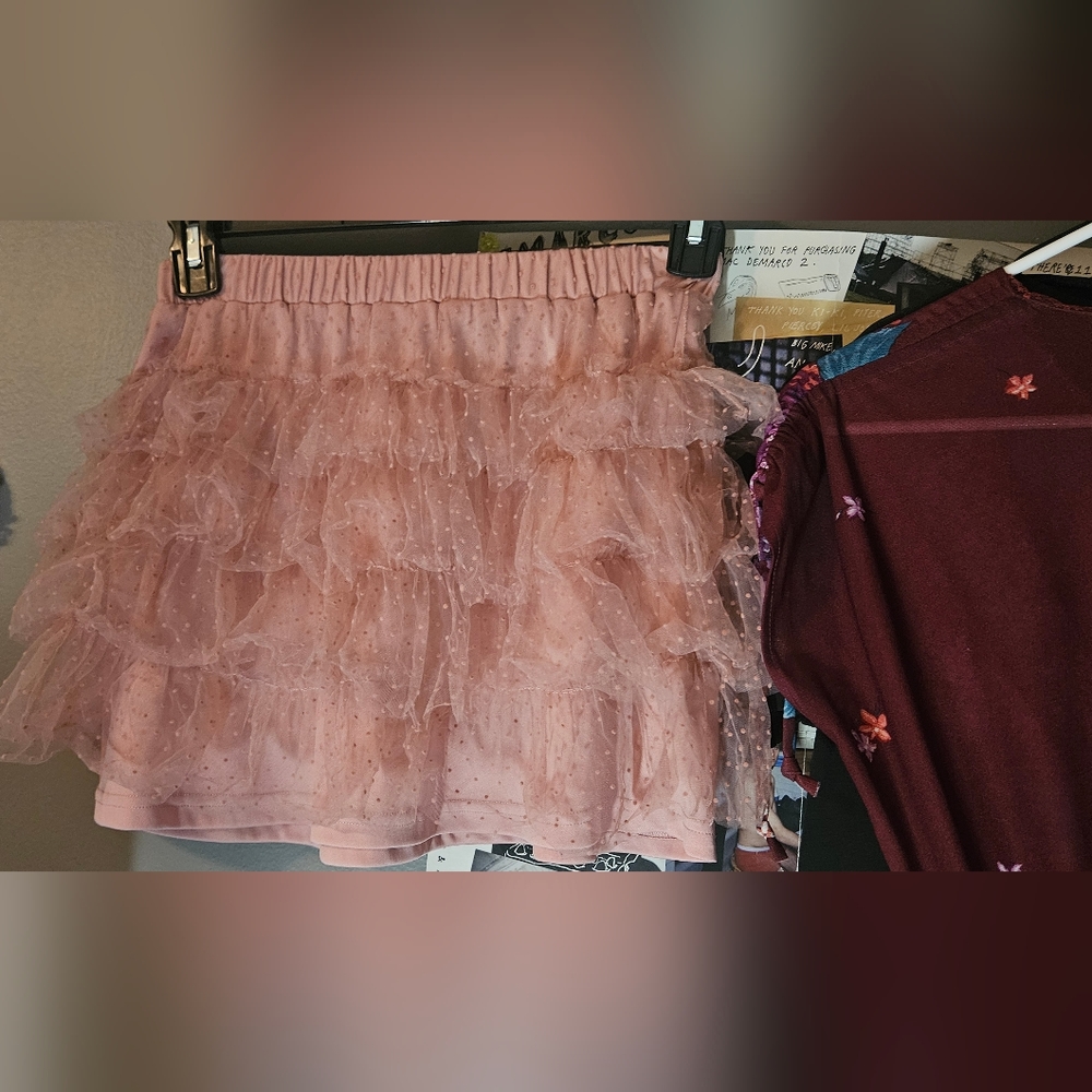 Pink Polk-a-dotted Ruffle Skirt - Picture 2 of 3